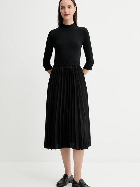 Tommy Hilfiger sukienka kolor czarny midi rozkloszowana WW0WW46138 - zdjęcie produktu nr 1