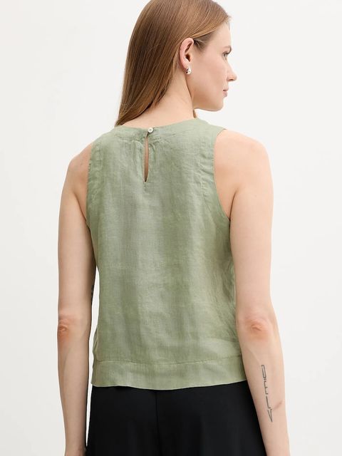 United Colors of Benetton bluzka lniana damska kolor zielony gładka 5BMLDQ0BU - zdjęcie produktu nr 2