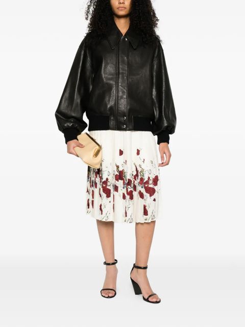 KHAITE pleated floral midi A-line skirt - Neutrals