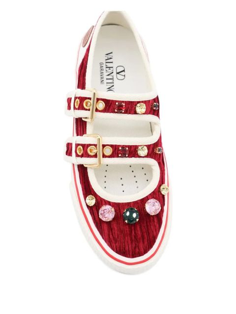 Valentino Garavani jewel-embellished buckle sneakers - Red