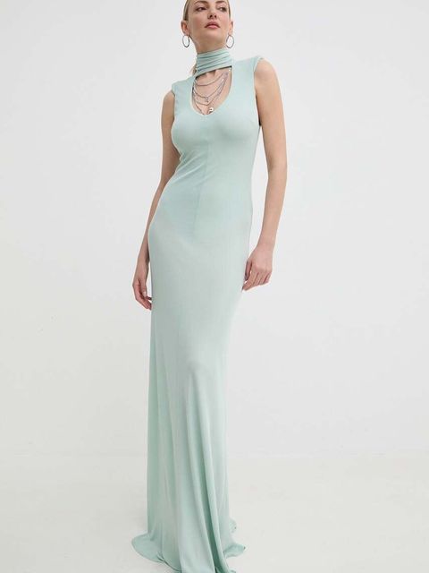 Elisabetta Franchi sukienka kolor turkusowy maxi dopasowana AB64742E2