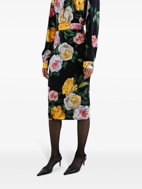 Dolce & Gabbana floral-print midi skirt - Black