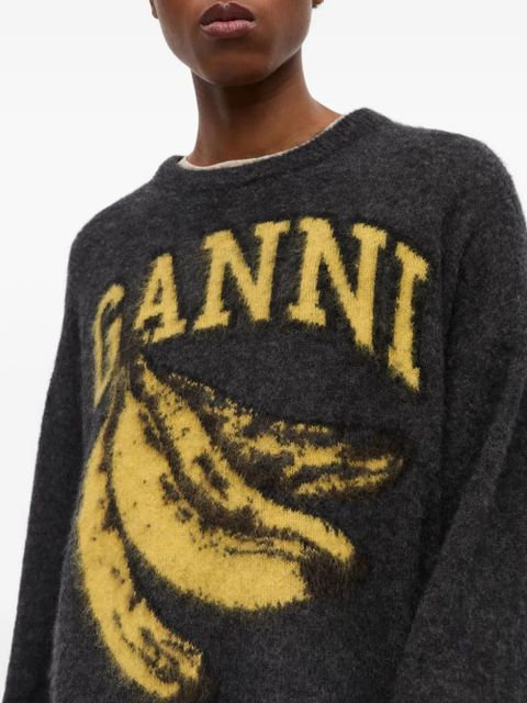 GANNI intarsia-logo jumper - Grey