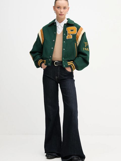 Polo Ralph Lauren kurtka z dodatkiem wełny kolor zielony przejściowa 211971014