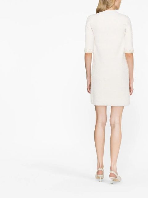 Lanvin floral-embroidered knitted tweed dress - White