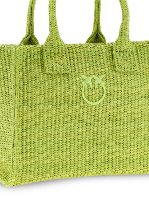 PINKO Love Birds diamond woven tote bag - Green