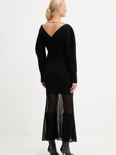 BOSS sukienka z dodatkiem wełny kolor czarny midi dopasowana 50550771