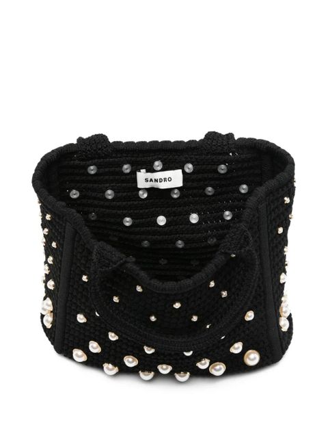 SANDRO pearl-embellished tote bag - Black