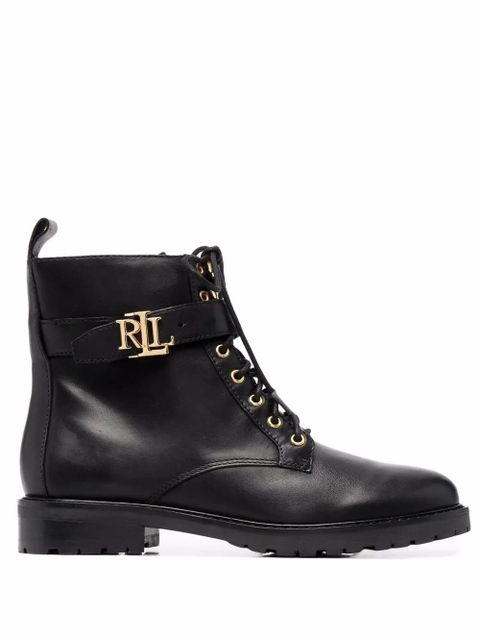 Lauren Ralph Lauren Burnished logo-plaque lace-up leather boots - Black - zdjęcie produktu nr 1
