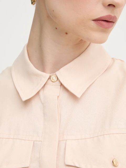 Gaudi koszula damska kolor beżowy regular z kołnierzykiem klasycznym 511BD45014