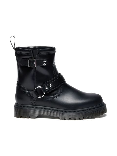 Dr. Martens botki skórzane Anistone Harness damskie kolor czarny na płaskim obcasie DM42583001 - zdjęcie produktu nr 1