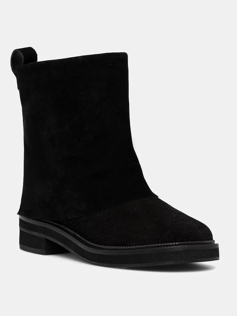 Answear.LAB botki zamszowe kolor czarny na płaskim obcasie
