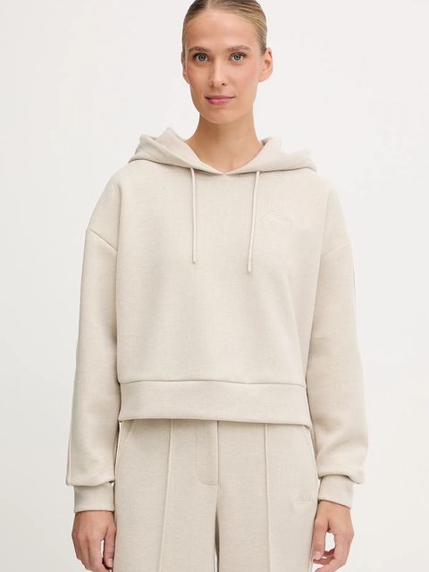 Guess bluza z domieszką wełny MURIEL damska kolor beżowy z kapturem z aplikacją V5BQ14 KCX52 - zdjęcie produktu nr 1