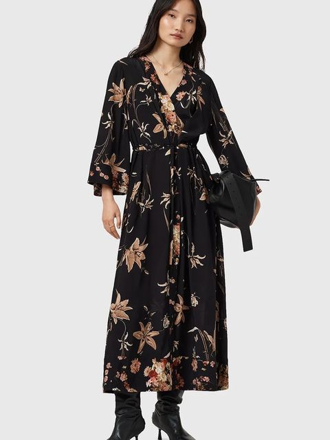 AllSaints sukienka DIANA kolor czarny maxi rozkloszowana W020DD