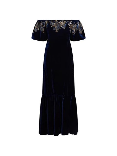 ETRO off-shoulder paisley-foliage maxi dress - Blue - zdjęcie produktu nr 1