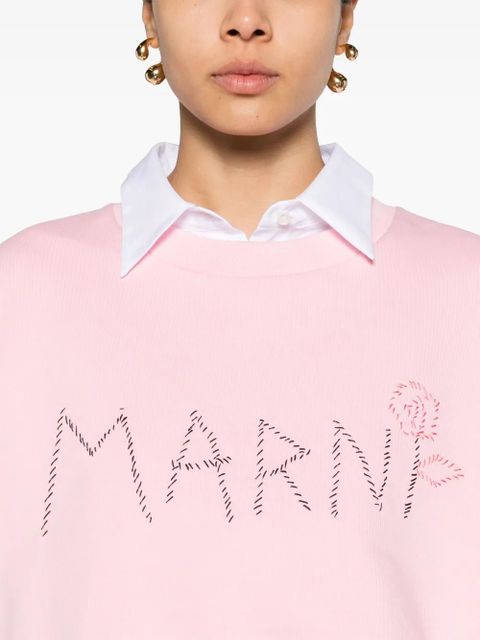 Marni logo-embroidered cropped sweatshirt - Pink