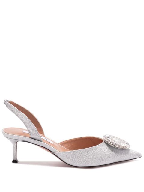 Aquazzura 50mm Crystal Hoop slingback pumps - Silver - zdjęcie produktu nr 1
