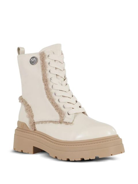 PINKO Mia lace-up teddy-trimmed boots - Neutrals