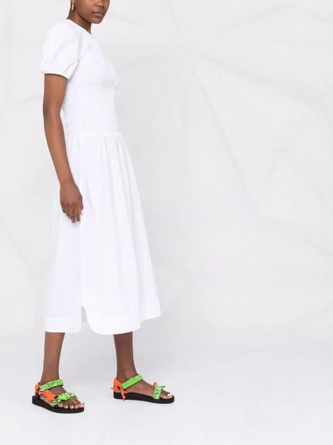 GANNI shirred poplin midi dress - White