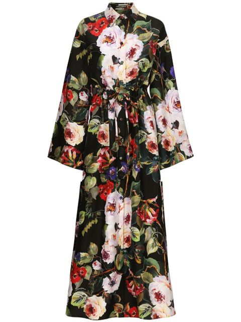 Dolce & Gabbana Rose-print silk shirtdress - Black - zdjęcie produktu nr 1
