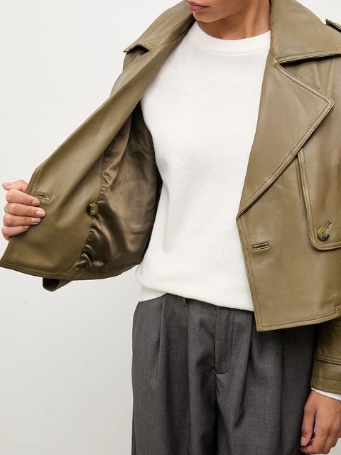 Answear.LAB kurtka skórzana kolor zielony przejściowa oversize