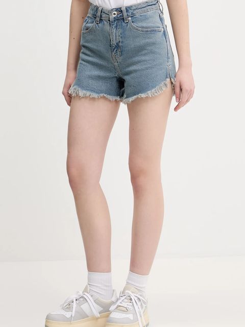 Karl Lagerfeld Jeans szorty jeansowe damskie kolor niebieski gładkie high waist A2W10088 - zdjęcie produktu nr 1