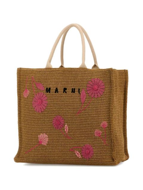Marni raffia flower tote bag - Brown