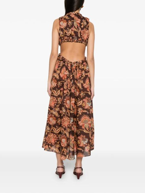 ZIMMERMANN ZIM ASTER MIDI DRESS CHOCOLATE JACOBEAN - Brown