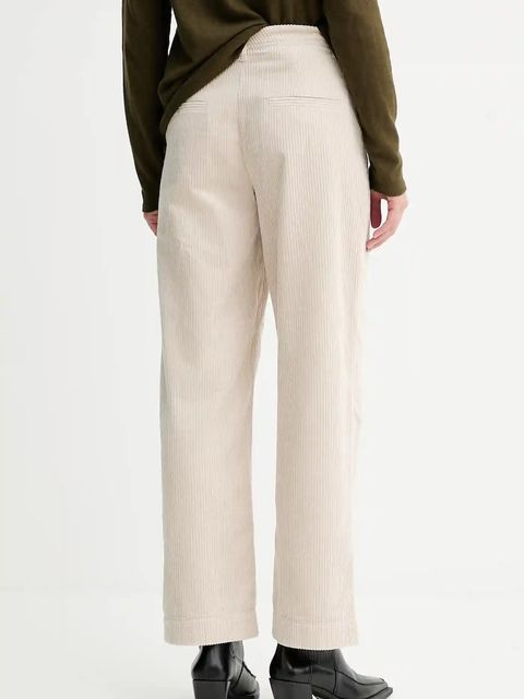 Marc O'Polo spodnie sztruksowe damskie kolor beżowy proste high waist 511104110441