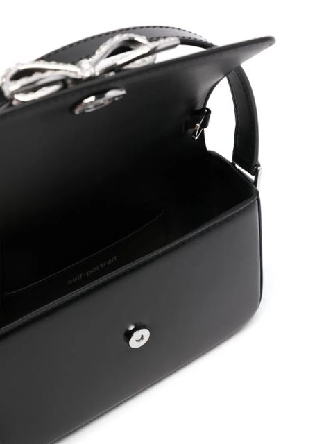 Self-Portrait bow-detail leather cross body bag - Black