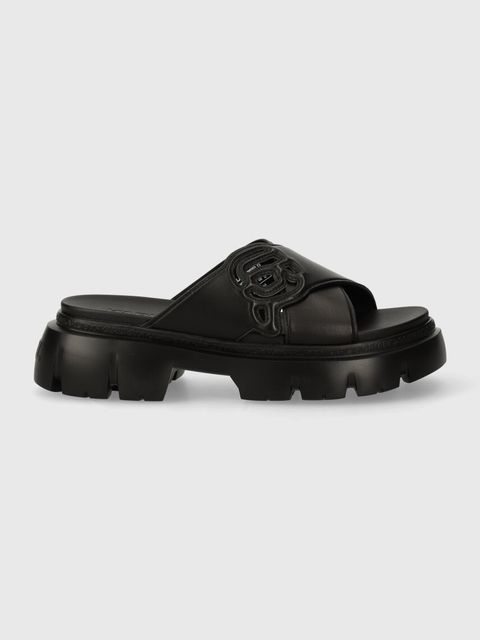 Karl Lagerfeld klapki skórzane SUN TREKKA NFT damskie kolor czarny na platformie KL83504