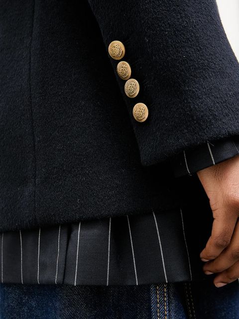 Answear Lab płaszcz wełniany kolor granatowy przejściowy dwurzędowy