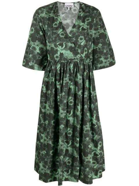 GANNI organic cotton V-neck midi dress - Green - zdjęcie produktu nr 1