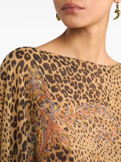 ETRO paisley-motif animal-print silk poncho - Brown