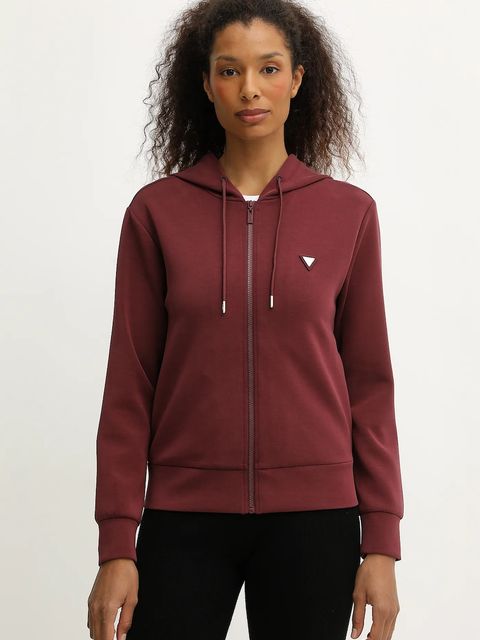 Guess bluza OLYMPE damska kolor bordowy z kapturem gładka V4YQ06 KCAY2 - zdjęcie produktu nr 1