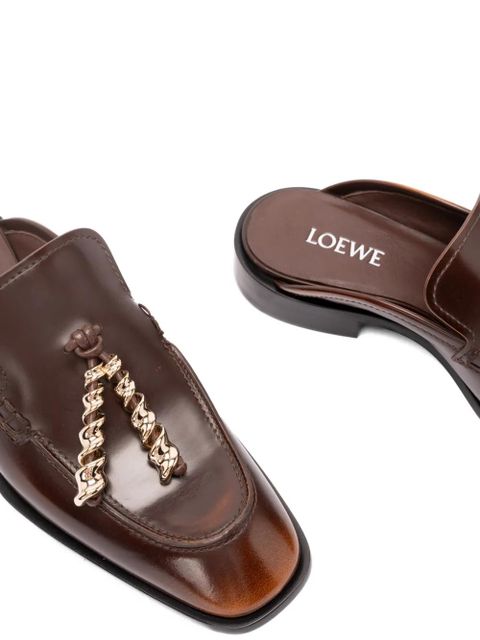 LOEWE chain-embellished leather mule loafers - Brown