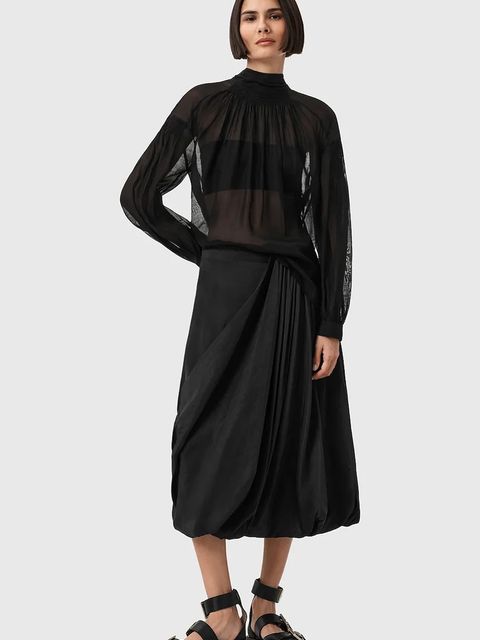 AllSaints bluzka z dodatkiem jedwabiu PEARLA damska kolor czarny gładka W027PD