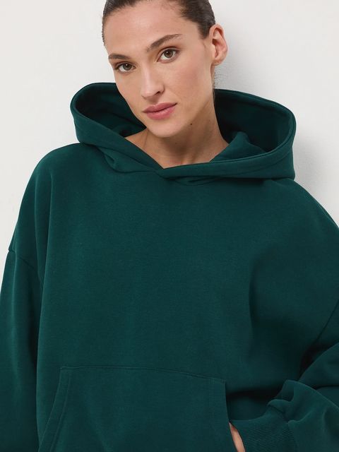 Medicine bluza damska kolor zielony z kapturem gładka