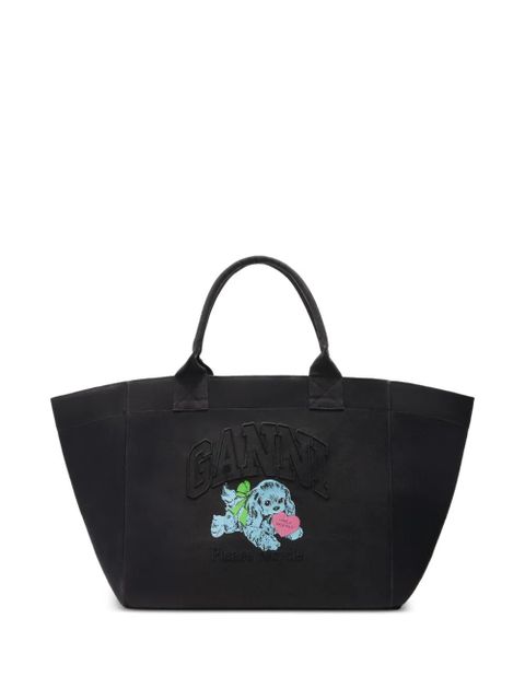 GANNI XXL logo-embellished canvas tote bag - Black - zdjęcie produktu nr 1
