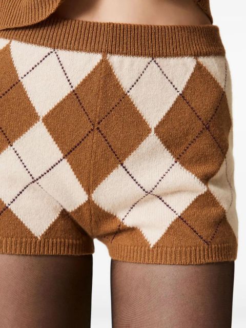 TWINSET diamond-pattern ruffled-neck sweater - Brown