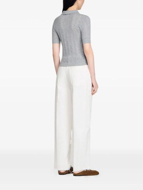 SANDRO pointelle-knit polo top - Grey