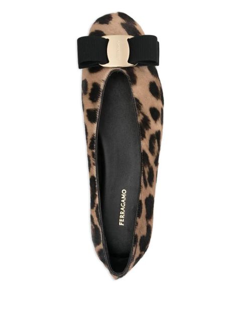 Ferragamo leopard-print bow ballet flats - Brown
