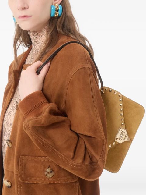 Valentino Garavani Rockstud small suede crossbody bag - Neutrals