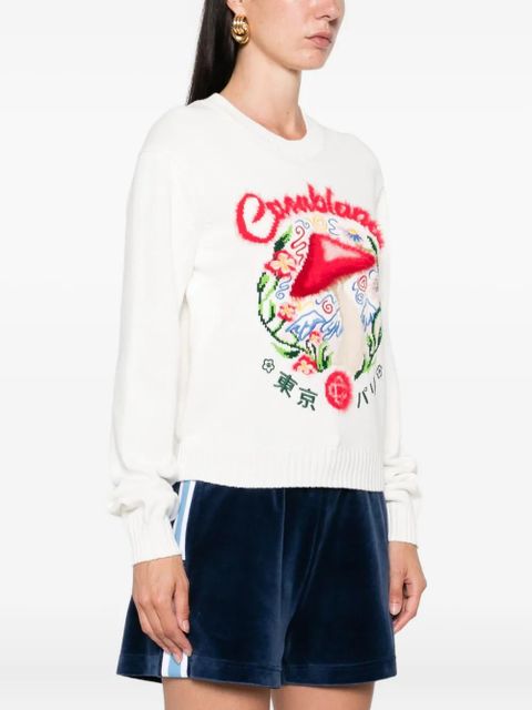 Casablanca Mushroom-embroidered crew-neck sweater - White