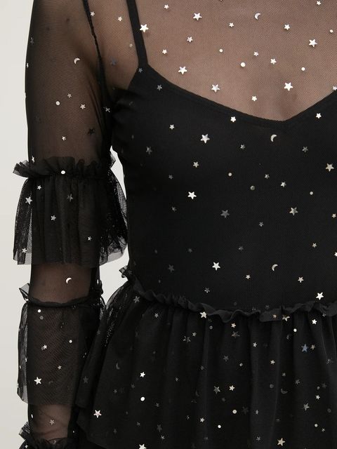 Never Fully Dressed sukienka Star Mesh kolor czarny maxi prosta NFDDR1804