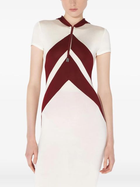 Jean Paul Gaultier chevron-detail hooded long dress - White