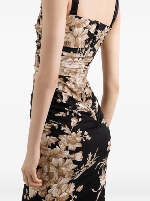 Dolce & Gabbana floral-print ruched midi dress - Black