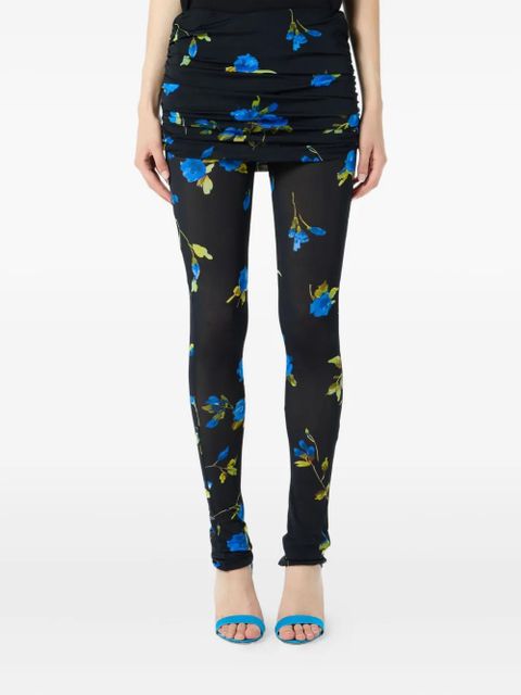 Blumarine floral-print gathered leggings - Blue
