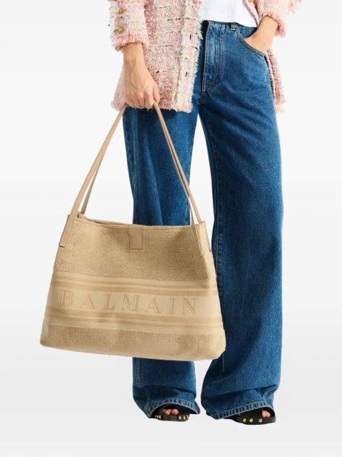 Balmain medium Release tote bag in cotton bouclé - Neutrals