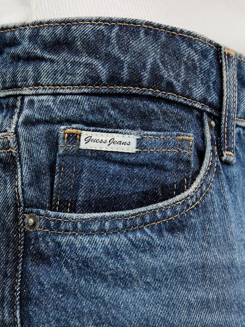 Guess Jeans szorty jeansowe damskie kolor niebieski gładkie high waist W5YD1D D5R22